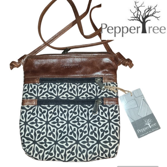 New Pepper Tree Canvas & Lether Mini Crossbody Bag - Picture 1 of 4